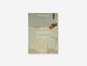 Image of a book. The cover is an illustration of a girl resting on a sofa. The words 'Art Against Despair' are overlaid at the front and centre in white font.