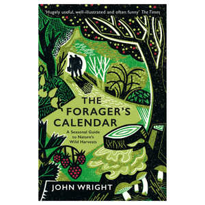 Front cover of The Foragers Calendar featuring a lino cut illustration of a forest
