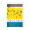 Image of greetings card with Lucienne Day Bouquet Garni design. Yellow, blue and white botanical pattern.