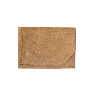 Image of a brown card holder l against a white background