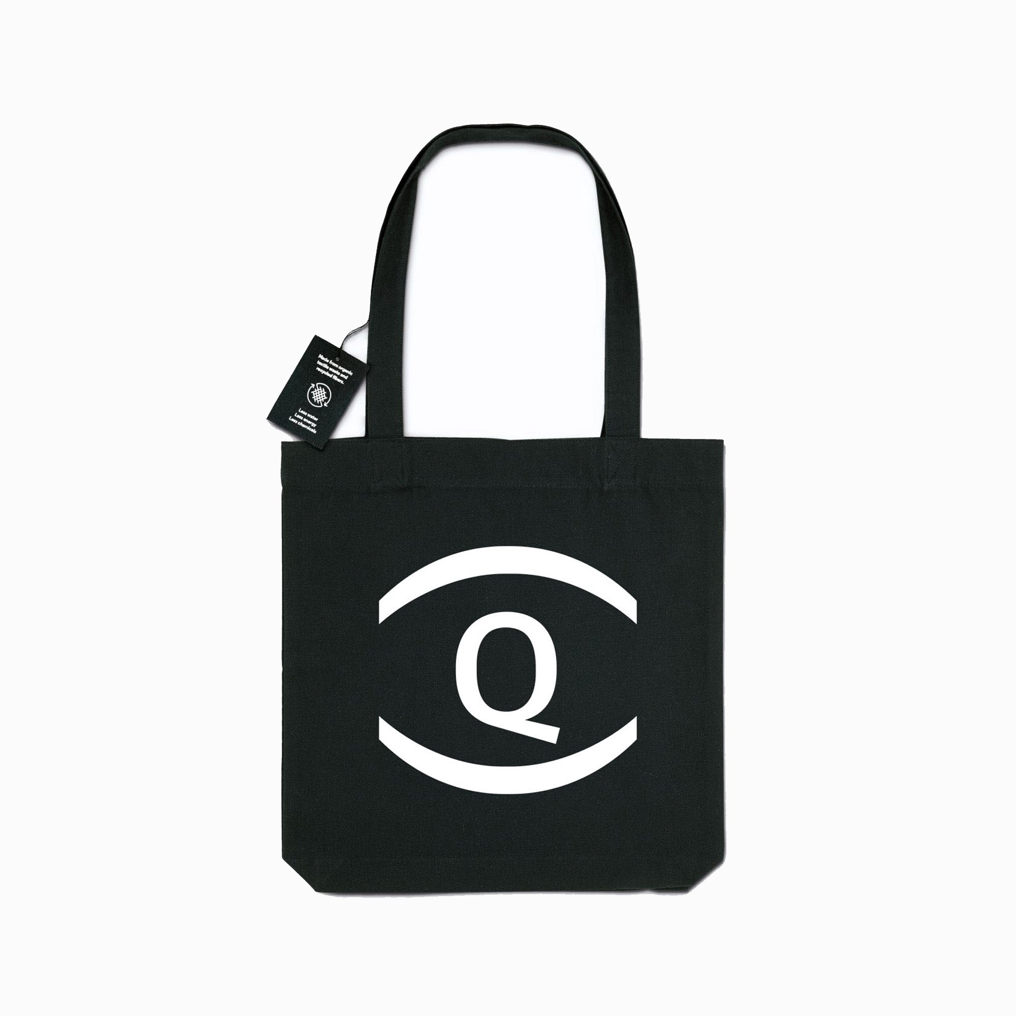 Black tote bag with the UnDefining Queer exhibition logo. White background.