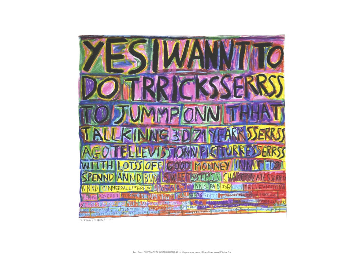 Reproduction of colourful typography work by Barry Finnan