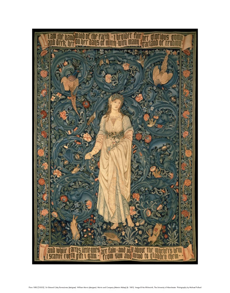 Reproduction of William Morris Floa. A figure at the centre of a decorative border