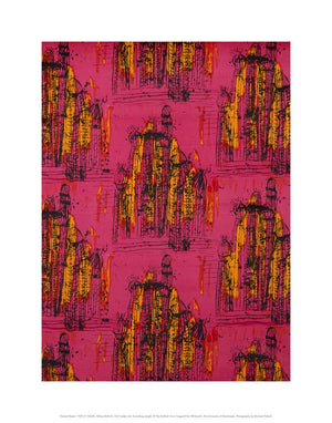 Image of Painted Desert textile design by Althea McNish. Pink yellow and orange design.