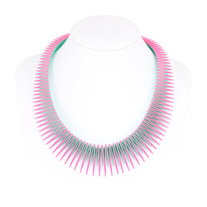 Pink and green 3D printed necklace - white background