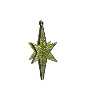 3D Star decoration in Scandi Green design, hanging against a white background