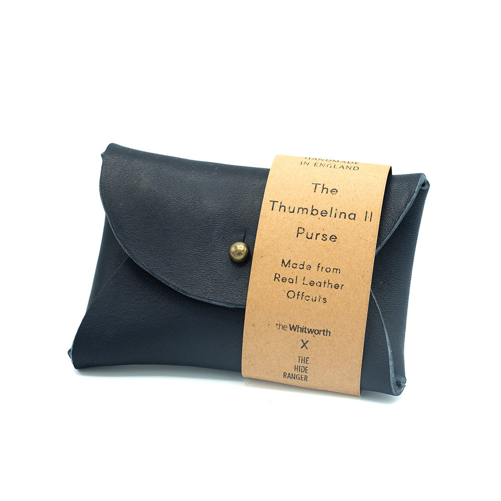Image of a rectangular navy purse against a white backdrop.