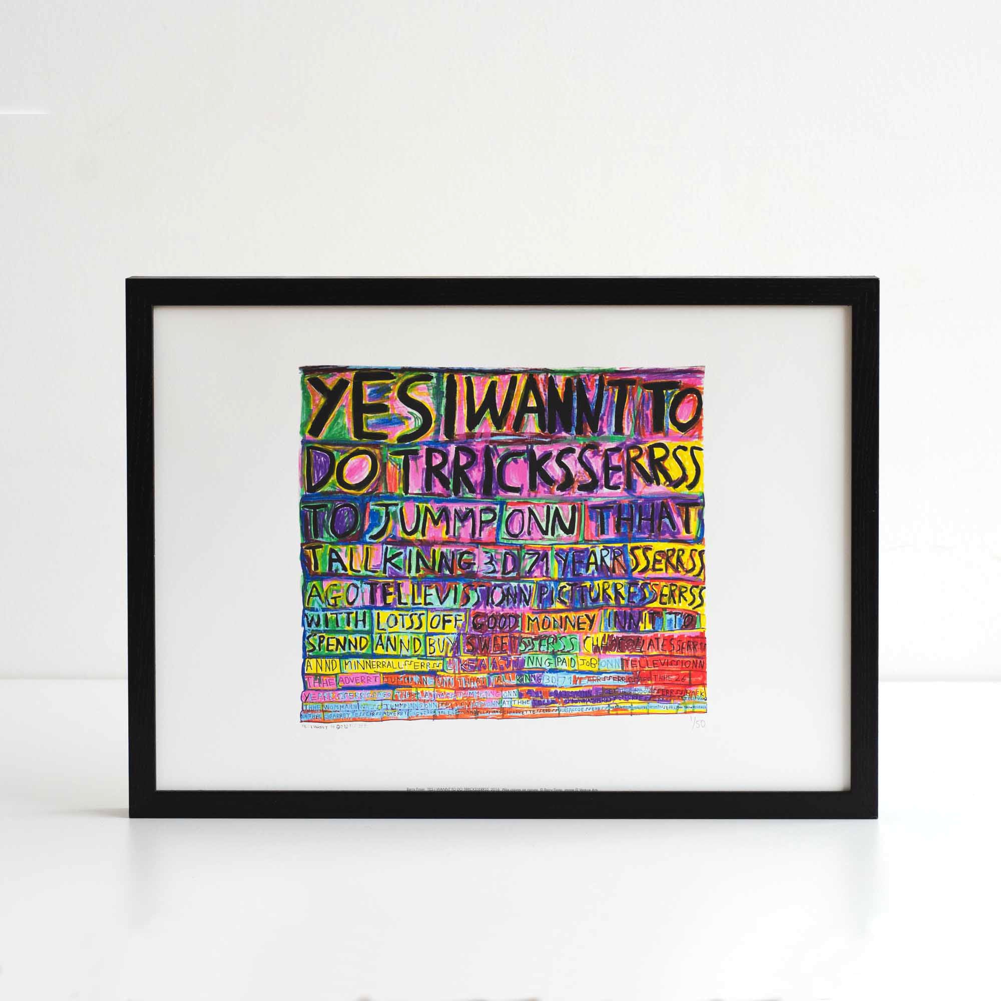 Framed Reproduction of colourful typography work by Barry Finnan