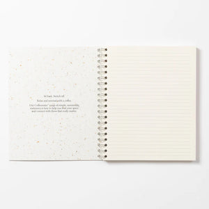 Inside pages of the notebook. Lined page on the right and on the left a sentence about Coffeenotes